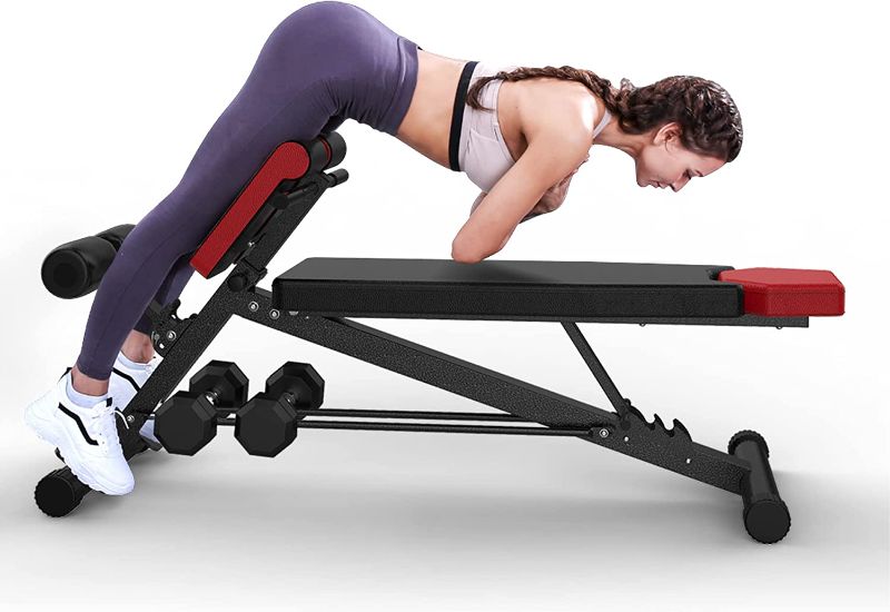 Photo 1 of FINER FORM Multi-Functional Adjustable Weight Bench for Total Body Workout – Hyper Back Extension, Roman Chair, Adjustable Ab Sit up Bench, Decline Bench, Flat Bench. Great Ab Workout Equipment