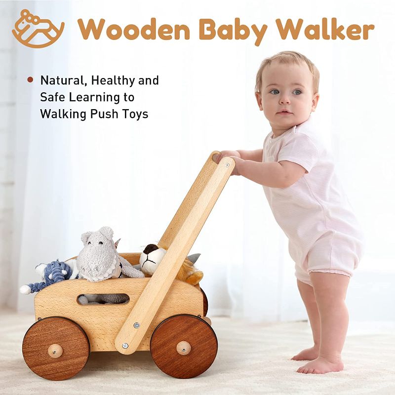 Photo 1 of Woodtoe Wooden Baby Walker, Adjustable Speed Push Toys for Babies Learning to Walk, Natural Wood Push and Pull Learning Walking Educational Toys Gift for Toddler Boy Girl 1 2 3(Patent Protection)
