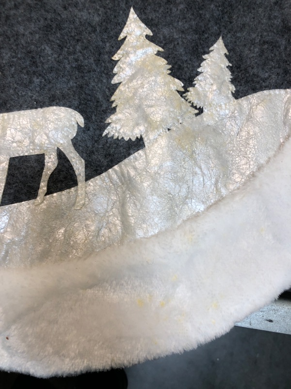 Photo 3 of 7Felicity Christmas Tree Skirt, Fur Rustic White Xmas Tree Skirt,Snowy Christmas Trees Mat Decorations Indoors,Deer and Snowflake Pattern (36 inches, Two Deers)
