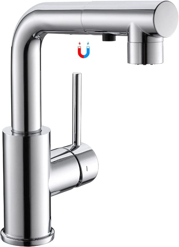 Photo 1 of CREA Sink Faucet, Bar Faucet Kitchen Faucets with Pull Out Sprayer, Single Handle Bathroom Faucets Chrome Mini Prep Faucet 3 Hole Farmhouse Utility Outdoor Laundry Faucet

