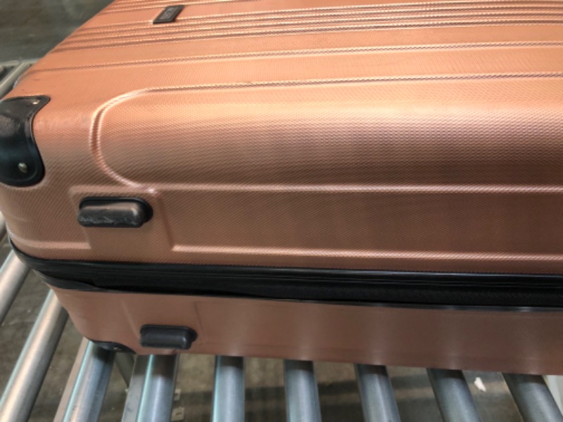 Photo 2 of Kenneth Cole Out of Bounds Lightweight Durable Hardshell 4-Wheel Spinner Cabin Size Travel Suitcase, Rose Gold, 20-Inch Carry On
