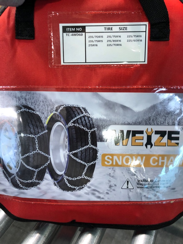 Photo 3 of WEIZE Snow Chains, Durable Tire Chain for Passenger Cars, Pickups, and SUVs, Set of 2 (TC-4WD60)