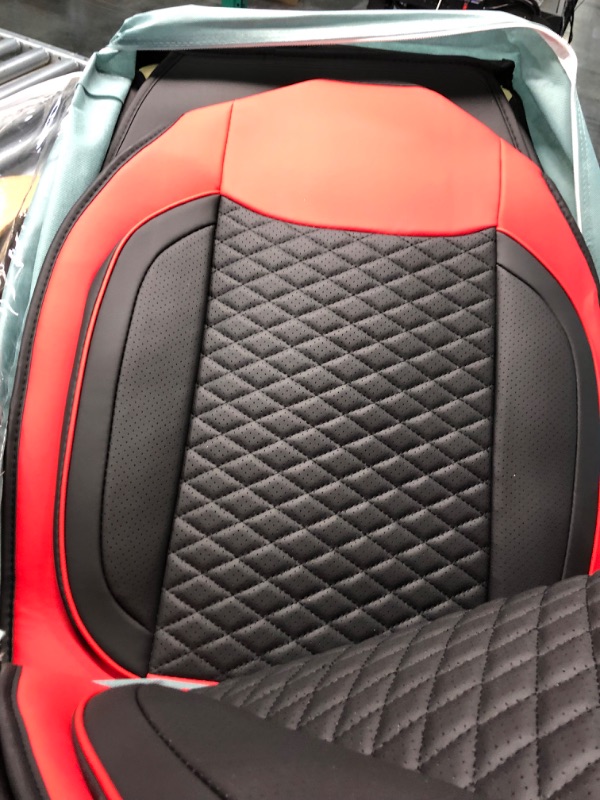 Photo 5 of BGYFDU04 Leather Car Seat Covers Vehicle Cushion Cover for 5 Passenger Cars & SUV Universal Fit Set for Auto Interior Accessories Ttrucks Airbags Compatible with Synthetic Leather (Black-red)