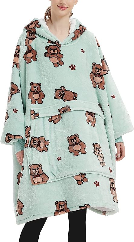 Photo 1 of KFUBUO Wearable Blanket Hoodie for Adults Sherpa All Patterns Bear Oversized Sweatshirt Blanket with Pockets Cute Birthday Gifts for Women Green SIZE--ADULT