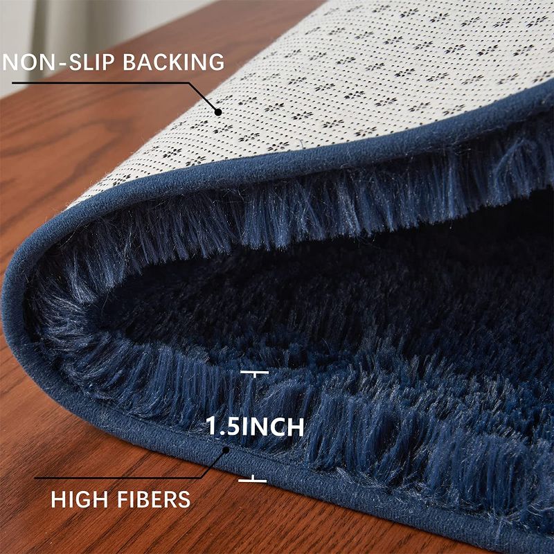 Photo 1 of 4x6 Feet Rugs for Bedroom, Navy Blue Super Soft Shaggy Rugs Fluffy Carpets, Indoor Modern Plush Area Rugs for Living Room Dorm, Fuzzy Non-Slip Rugs.