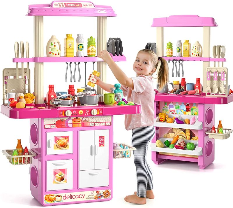Photo 1 of Lucky Doug Play Kitchen Set for Kids Toddlers Girls, 73PCS 2-in-1 Kids Kitchen Playset Includes Toy Kitchen Accessories for Pretend Play, Toddler Girl Toys Kitchen Playset Christmas Birthday Gifts