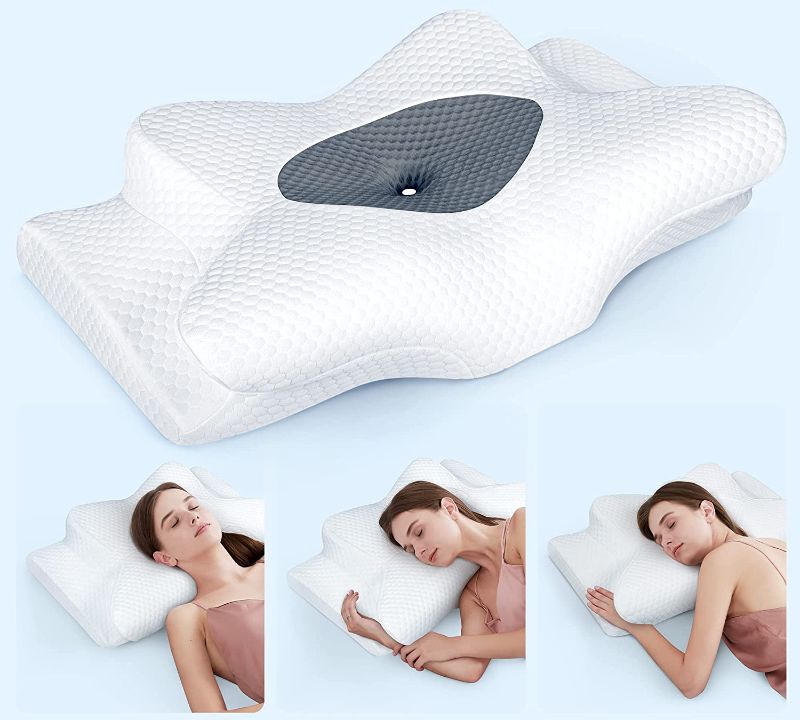Photo 1 of Emircey Adjustable Neck Pillows for Pain Relief Sleeping, Hollow Contour Pillow Ergonomic Plus, Odorless Cervical Memory Foam Pillows, Orthopedic Bed Pillow Support for Side Back Stomach Sleeper