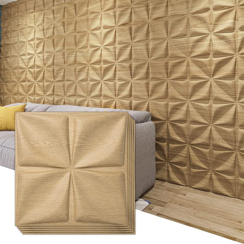 Photo 1 of Art3d Wood Brown 3D Wall Panel PVC Flower Design Cover 32 Sqft, for Interior Wall Decor in Living Room,Bedroom,Lobby,Office,Shopping Mall