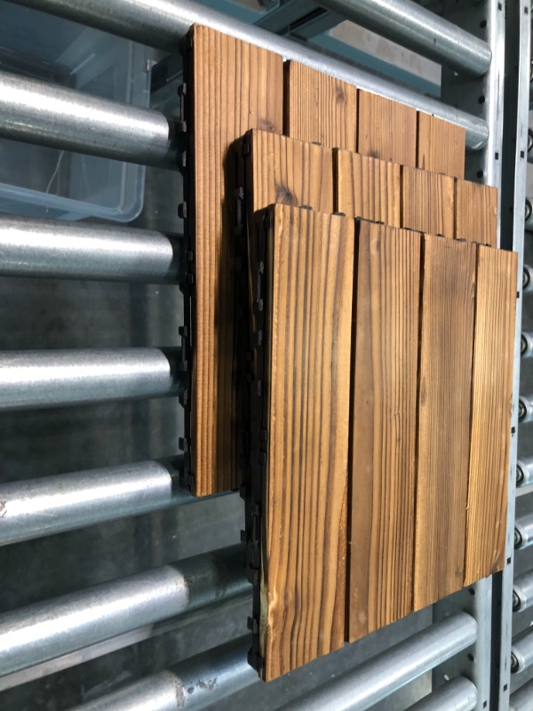 Photo 4 of 36 Pack Hardwood Interlocking Patio Deck Tiles, Wood Interlocking Flooring Tiles,12" × 12" Interlocking Patio Tiles,Outdoor Interlocking Waterproof