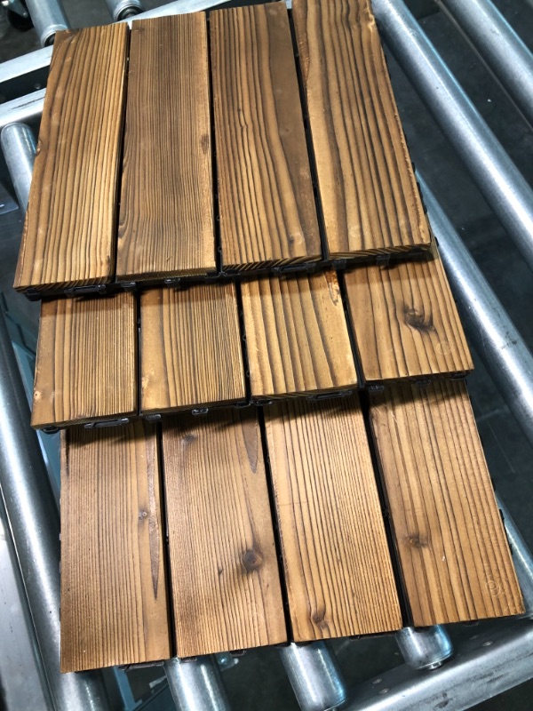 Photo 3 of 36 Pack Hardwood Interlocking Patio Deck Tiles, Wood Interlocking Flooring Tiles,12" × 12" Interlocking Patio Tiles,Outdoor Interlocking Waterproof