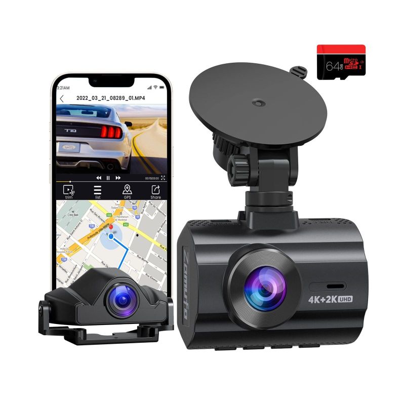 Photo 1 of Zamufo 4K Dash Cam Front 2160P and Rear 1440P Built-in WiFi GPS, Super Nigh