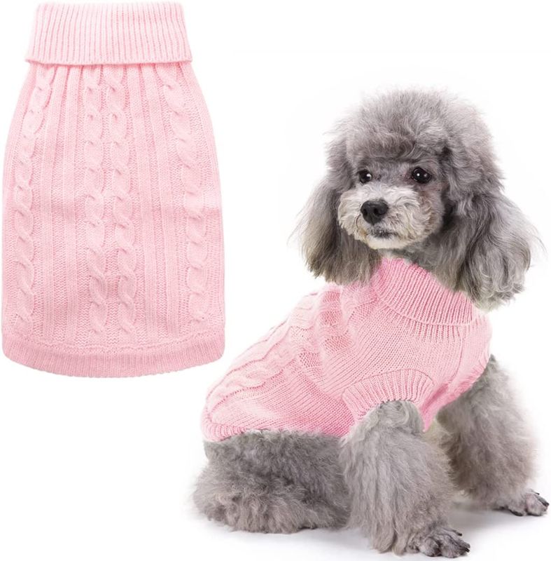 Photo 1 of 
Idepet Turtleneck Dog Sweater, Classic Knitwear Dog Pullover Sweaters Warm Winter Pet Apparel Knitted Puppy Clothes for Small Dogs and Cats (Pink, M)