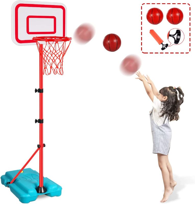 Photo 1 of Kids Basketball Hoop Adjustable Height 2.9 ft-6.2 ft Toddler Toys Basketball Hoops Indoor Outdoor Play Mini Portable Basketball Goals Outside Toys Backyard Games for Boys Girls Age 3 4 5 6 7 8 Gifts
