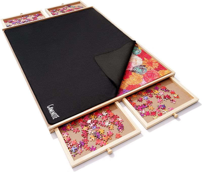 Photo 1 of Gamenote Jigsaw Puzzle Board with Cover Mat - Portable Large Puzzle Table with Drawers for Adults, Wooden Smooth Plateau Work Surface (1000 Pieces)
