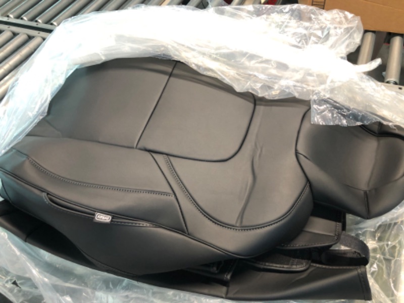 Photo 2 of Maysoo Tesla Model Y Seat Covers Nappa Leather Car Seat Covers, for Tesla Model Y 2023 2022-2020 5 Seat Black Car Seat Cover Car Interior Cover All Weather Protection(Black-----PASSENGER AND DRIVER ONLY ----