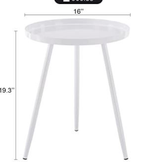 Photo 1 of Apicizon 16" Round Side Table, White End Table for Living Room, Bedside, Mid Century Modern Coffee Table or Circle Accent Table for Small Spaces, Metal Nightstand (White)