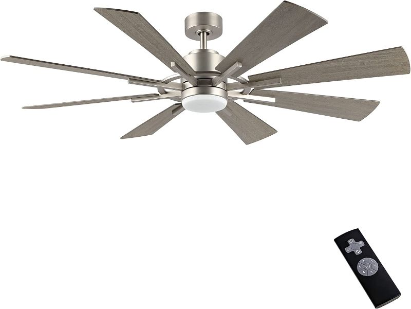 Photo 1 of WINGBO 72" DC Ceiling Fan with Lights, Brushed Nickel Ceiling Fan with 3 Downrods, 8 Plywood Blades, 6-Speed Reversible DC Motor, Modern Ceiling Fan Indoor for Kitchen Bedroom Living Room, Gray
