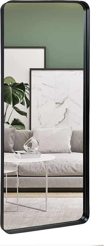 Photo 1 of GIFTTROVE Black Wall Mirror for Bathroom, 18x48 Inch Metal Framed Bathroom Mirror with Rounded Corner, Rectangle Wall Mounted Glass Panel Decorative Mirror
