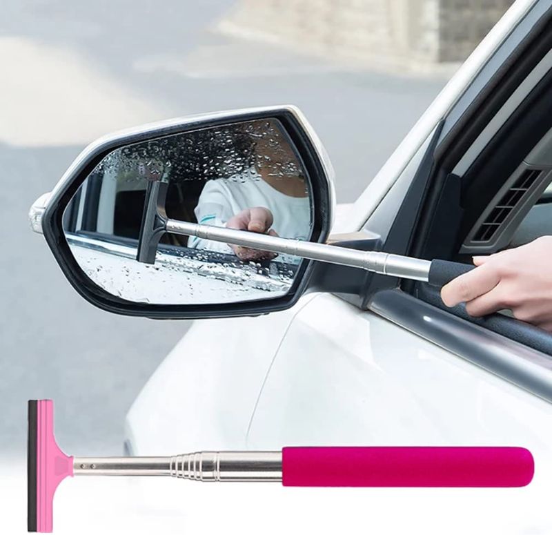 Photo 1 of GreceYou Retractable Car Rearview Mirror Wiper Portable Auto Mirror Squeegee Cleaner Long Handle Car Cleaning Tool Mirror Glass Mist Cleaner, Length Up to 98cm/38.6inch