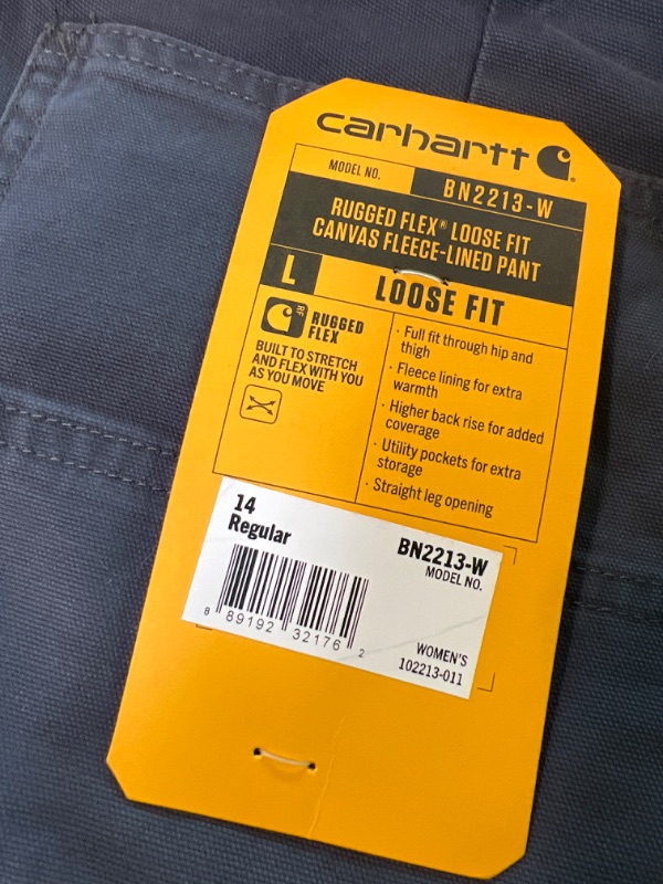 Photo 3 of Carhartt Women's Rugged Flex Loose Fit Canvas Fleece-Lined Pant 14 Coal - hairs on product