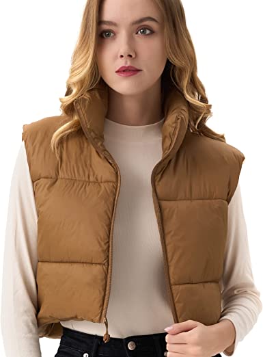 Photo 1 of ANAYSN Women's Cropped Puffer Vest Lightweight Sleeveless Warm Vests For Women Winter Stand Collar Padded Gilet