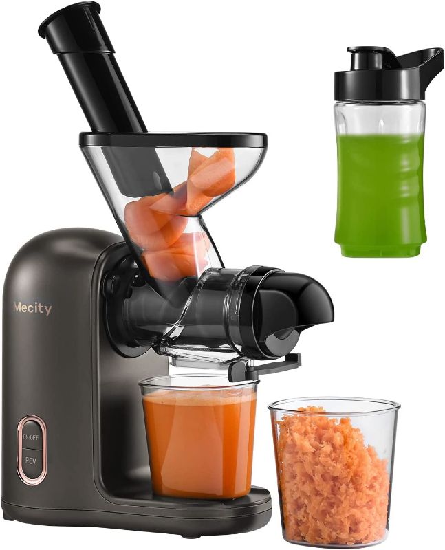 Photo 1 of Mecity Small Masticating Juicer Electirc Slow Juicer with Reverse Function for Home, Easy to Clean Juicer Extractor with Travel Bottle, Self-Feeding Juice Maker for Vegetable and Fruit
