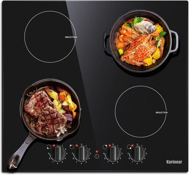 Photo 1 of Karinear 4 Burner Induction Cooktop 24 Inch Electric Cooktop, 220-240V Built-in Induction Stovetop with Electronic Knob Control, Glass Cooktop, 9 Power Levels, 7000W, Hard Wired(No Plug)
