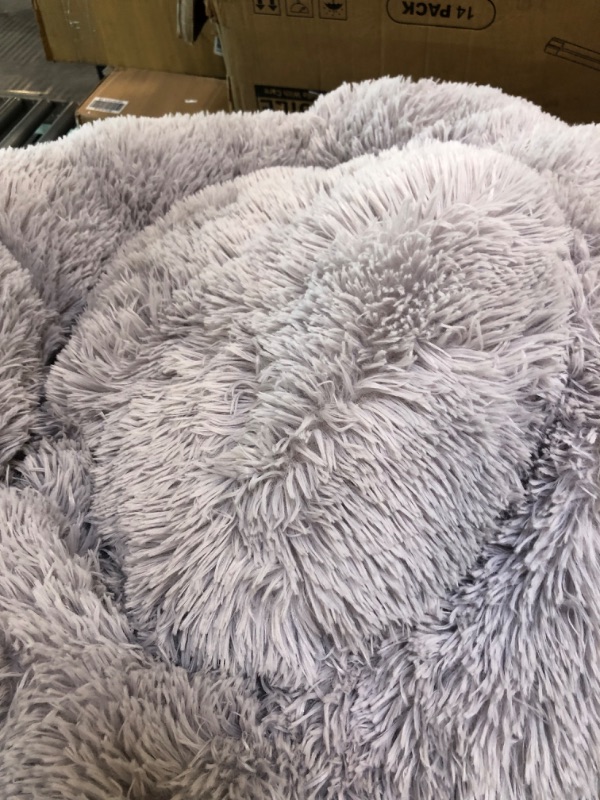 Photo 2 of Calming Donut Dog Bed Round Fluffy Dog Beds for Large Dogs, Anti-Anxiety Plush Dog Bed, Machine Washable Pet Bed ( LIGHT Grey)
