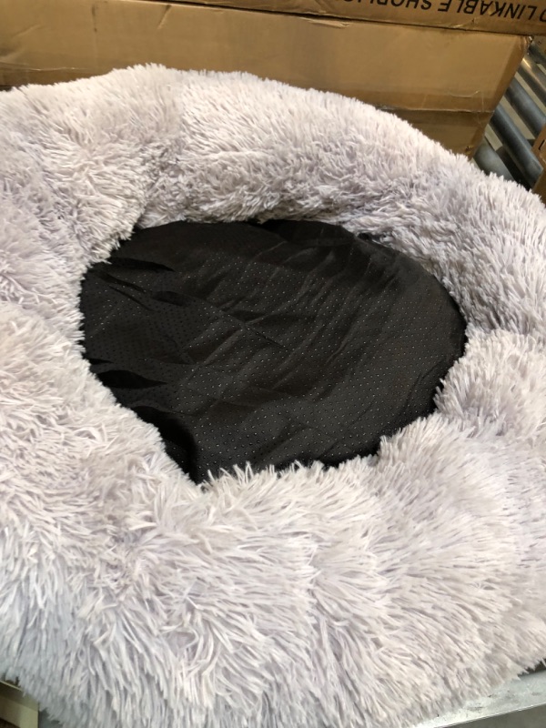 Photo 3 of Calming Donut Dog Bed Round Fluffy Dog Beds for Large Dogs, Anti-Anxiety Plush Dog Bed, Machine Washable Pet Bed ( LIGHT Grey)
