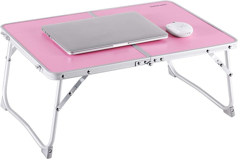Photo 1 of  Foldable Laptop Table, Bed Desk, Breakfast Serving Bed Tray, Portable Mini Picnic Table & Lightweight, Folds in Half with Inner Storage Space - Pink
