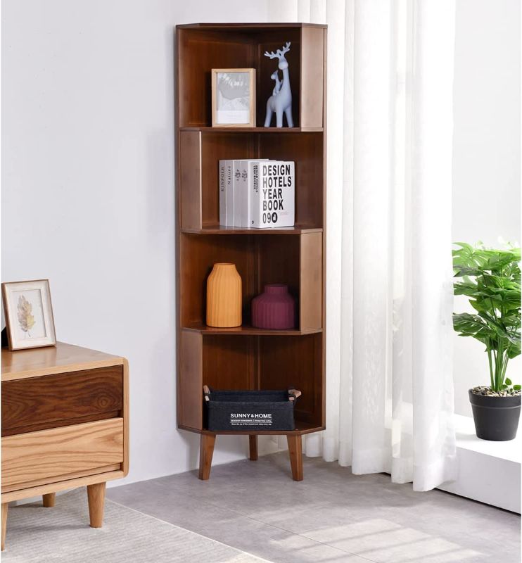 Photo 1 of Maydear 4-Tier Corner Bookcase, Bamboo Corner Shelf, Display Rack Small Bookshelf and Plant Stand for Living Room, Home Office, Kitchen
