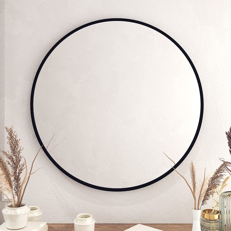 Photo 1 of Black Circle Wall Mirror 36 Inch Round Wall Mirror for Entryways, Washrooms, Living Rooms and More