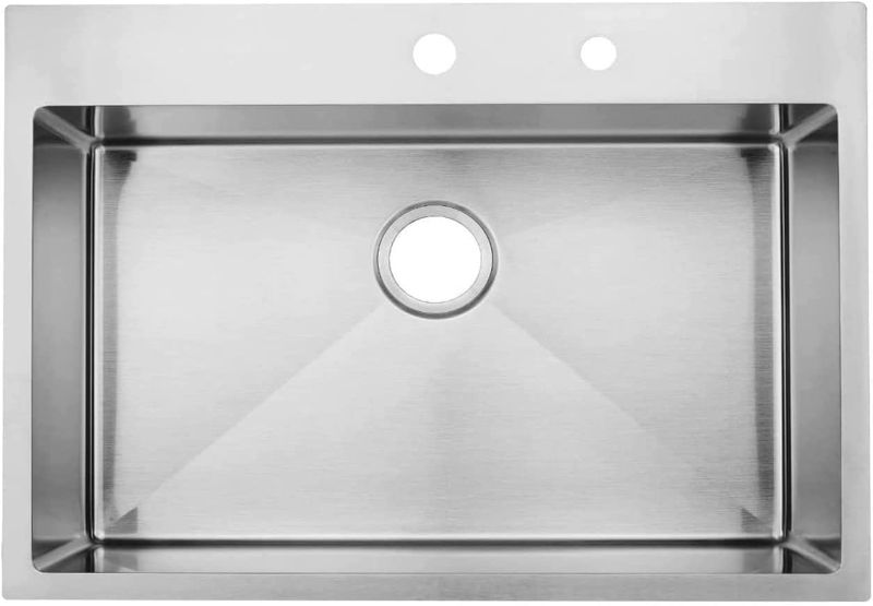 Photo 1 of KINGO HOME 33 x 22 Inch Drop in Stainless Steel Kitchen Sink, Single Bowl 16 Gauge Top mount Sink Commercial Handmade 9 Inch Deep Kitchen Sinks Workstation Single Basin Brushed Satin Nickel
