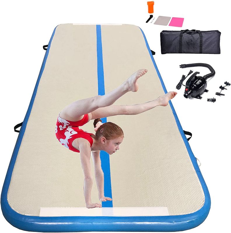 Photo 1 of DOBESTS Inflatable Gymnastic Mat Air Track Tumbling Mat  16ft 4/8 Inch Thick Air Mat Tumble Track Air Barrel Gymnastics Roller with Electric Air Pump
