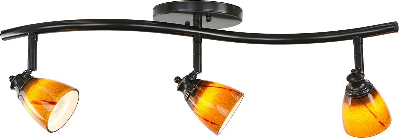 Photo 1 of Direct-Lighting 3 Lights Adjustable Track Lighting Kit - Dark Bronze Finish - Amber Glass Track Heads - GU10 Bulbs Included. D268-23C-DB-AMS