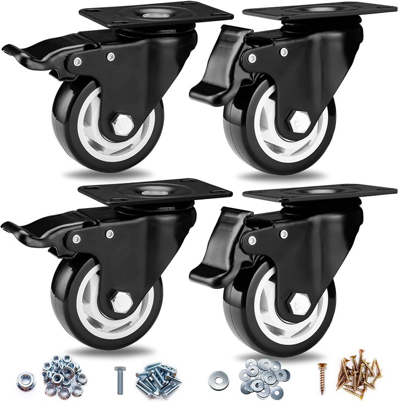 Photo 1 of Caster Wheels - 3 Inch Casters Set of 4 Heavy Duty, BOSGEOT Locking Industrial Casters with 360 Degree No Noise Polyurethane Wheels, Swivel Plate Casters with Brake - Pack of 4
