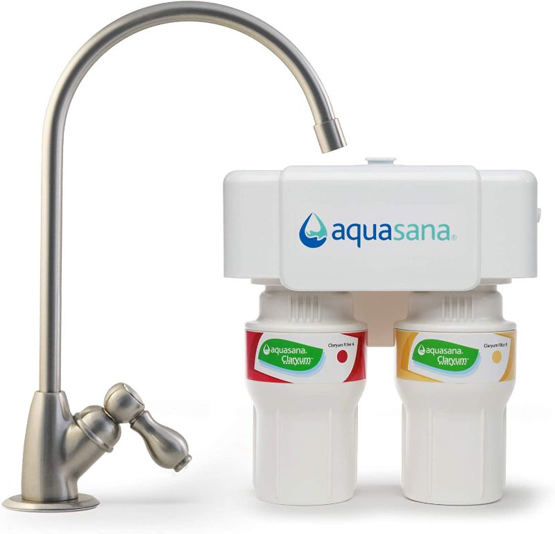 Photo 1 of Aquasana 2-Stage Under Sink Water Filter System - Kitchen Counter Claryum Filtration - Filters 99% Of Chlorine - Brushed Nickel Faucet - AQ-5200.55
