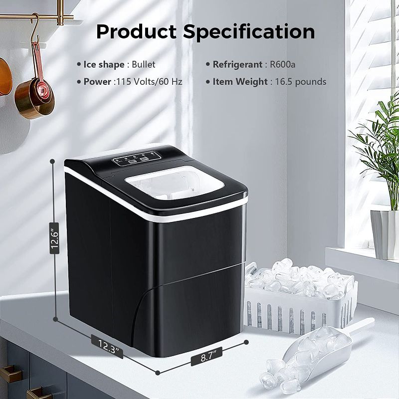 Photo 1 of 
AGLUCKY Countertop Ice Maker Machine, Portable Ice Makers Countertop, Make 26 lbs ice in 24 hrs,Ice Cube Ready in 6-8 Mins with Ice Scoop and Basket (Black)
