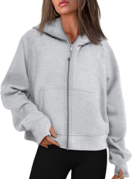 Photo 1 of Trendy Queen Womens Zip Up Cropped Hoodies Fleece Full Zipper Sweatshirts Pullover Winter Clothes Sweater with Pocket SIZE LARGE
