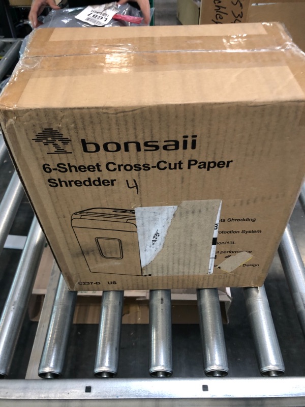Photo 1 of Bonsaii Paper Shredder for Home Use,6-Sheet Crosscut Paper and Credit Card Shredder for Home Office,Home Shredder with Handle for Document,Mail,Staple,Clip-3.4 Gal Wastebasket(C237-B) 6-Sheet Cross Cut