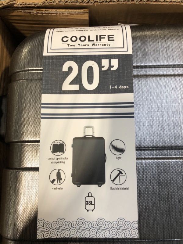 Photo 4 of Coolife Luggage Expandable(only 28") Suitcase PC+ABS Spinner Built-In TSA lock 20in 24in 28in Carry on Charcoal. S(20in_carry on)