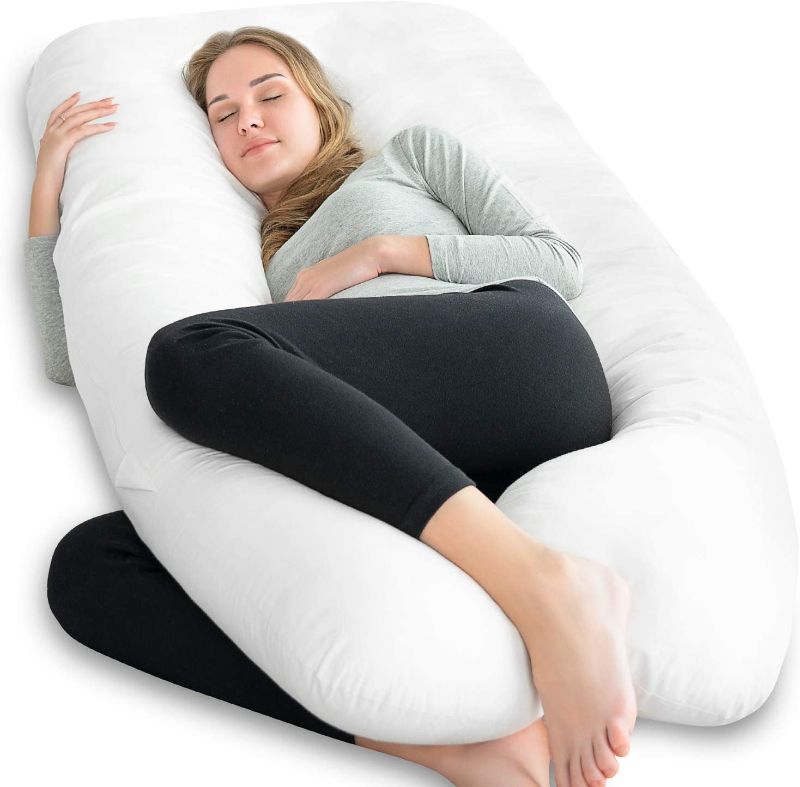 Photo 1 of  U Shape Comfortable Pregnancy Pillow Maternity Pillow for Side Sleeping for Growing Tummy Support,Plus 100% Cotton Zipper Removable Cover(White)
