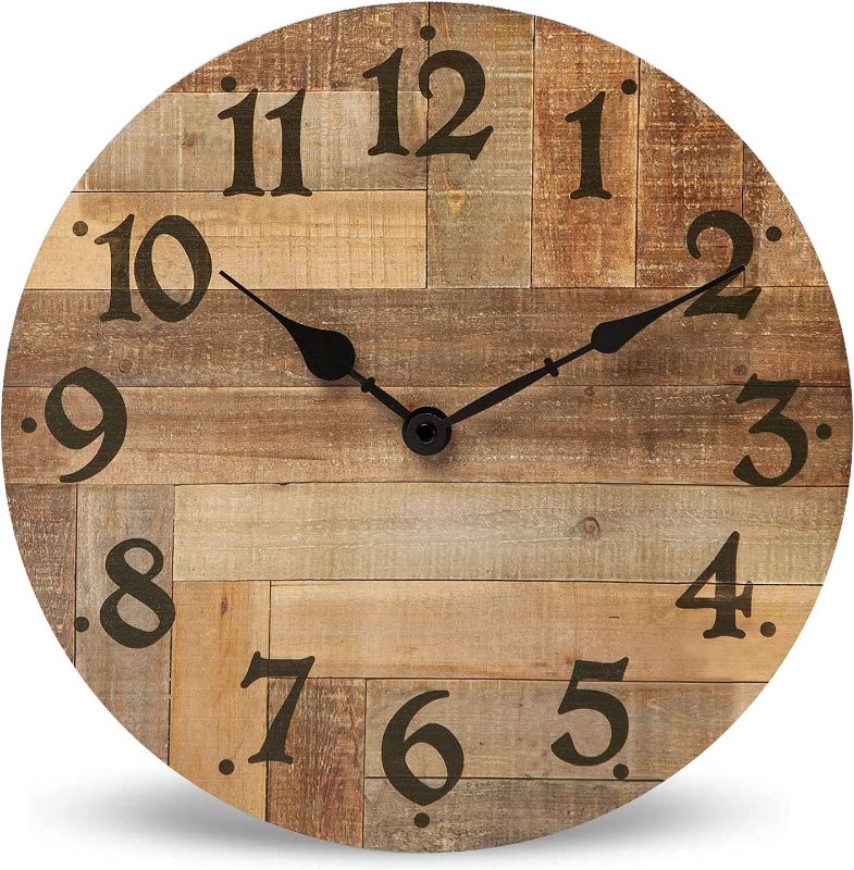 Photo 1 of  Rustic Farmhouse Wall Clock - 12 Inch Battery Operated Silent Non Ticking Vintage Wooden MDF Clock Home Decor for Kitchen, Living Room, Bedroom, Office
