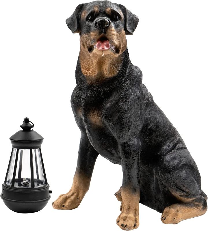 Photo 1 of Notakia Resin Dog Rottweiler Statues and Sculptures with Solar Led Home Garden Decoration Windproof Lamp Outdoor Lighting Decor (Rottweiler &LED)
