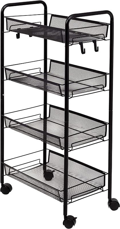 Photo 1 of  4-Tier Metal Rolling Cart with Trays, Black CRT-09586 Black
