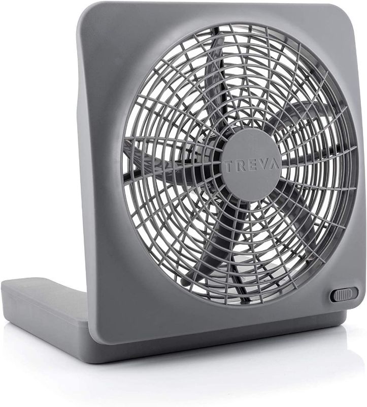 Photo 1 of Treva 10-Inch Portable Desktop Air Circulation Battery Fan, 2 Speed, Compact Folding & Tilt Design, with AC Adapter (Graphite)