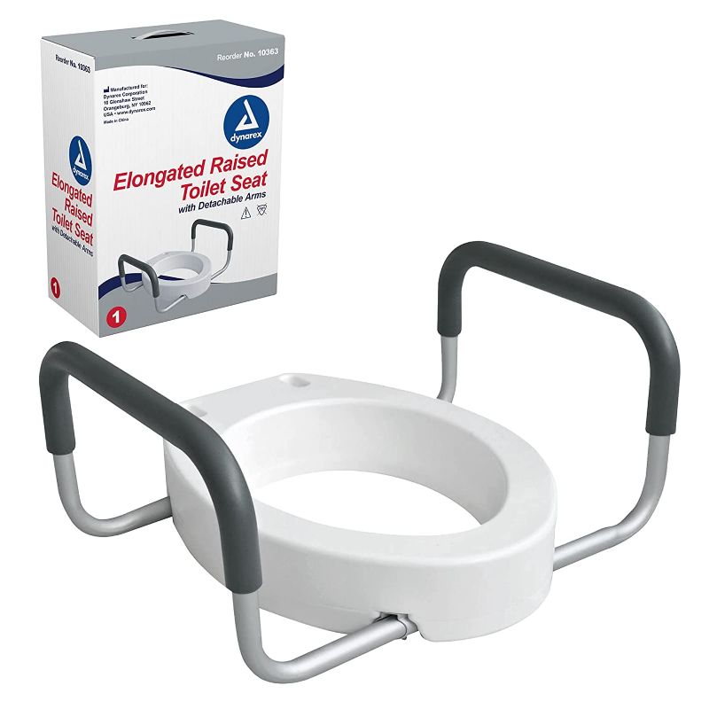 Photo 1 of Dynarex Elongated Raised Toilet Seat with Arms is an Elevated Seat Used with a Toilet for Anyone with Difficulty Moving from Standing to Sitting, White, 1 Elongated Raised Toilet Seat with Arms