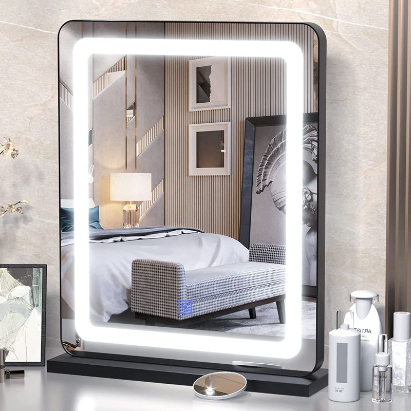 Photo 1 of FENNIO Vanity Mirror with Lights 19"x22" - LED Lighted Makeup Mirror, Large Makeup Mirror with Lights, Touch Screen with 3-Color Lighting, 5X...