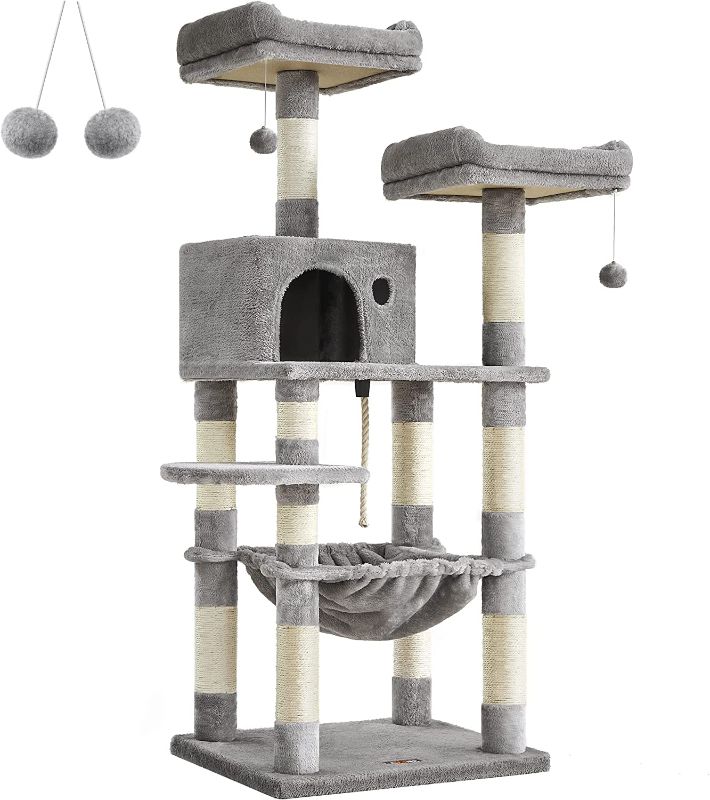 Photo 1 of 
FEANDREA Cat Tree, Cat Tower for Indoor Cats, 56.3-Inch Cat Condo with Scratching Posts, Hammock, Plush Perch, Light Gray UPCT15W