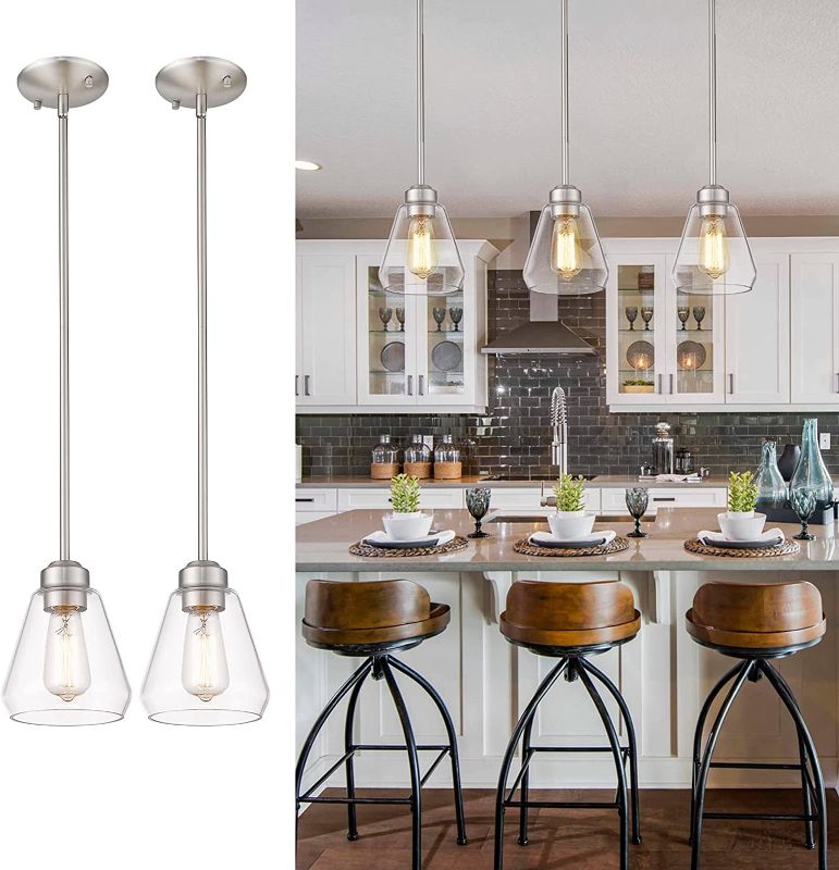 Photo 1 of 
Beionxii Glass Pendant Lights | Modern Brushed Nickel Pendant Lighting for Kitchen Island, Dining Room, Over The Sink - Set of 2